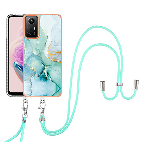 Funda Silicona Gel Goma Patron de Moda Carcasa con Acollador Cordon Lanyard YB5 para Xiaomi Redmi Note 12S Verde