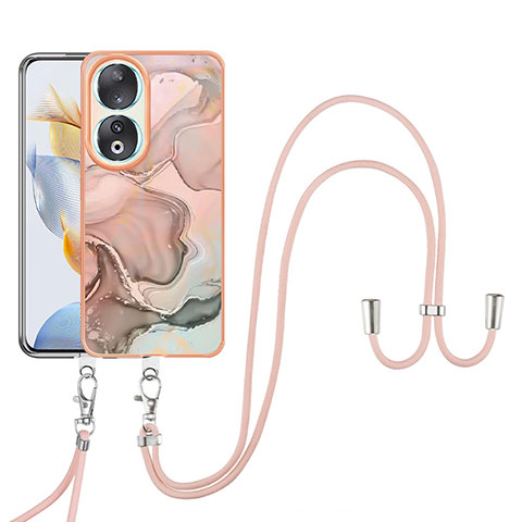 Funda Silicona Gel Goma Patron de Moda Carcasa con Acollador Cordon Lanyard YB7 para Huawei Honor 90 5G Multicolor