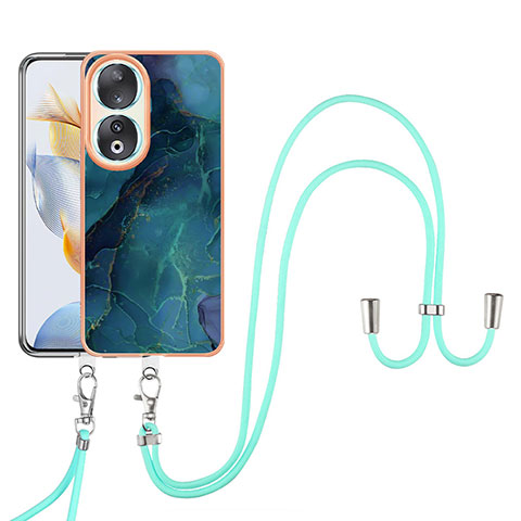 Funda Silicona Gel Goma Patron de Moda Carcasa con Acollador Cordon Lanyard YB7 para Huawei Honor 90 5G Verde