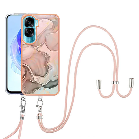 Funda Silicona Gel Goma Patron de Moda Carcasa con Acollador Cordon Lanyard YB7 para Huawei Honor 90 Lite 5G Multicolor