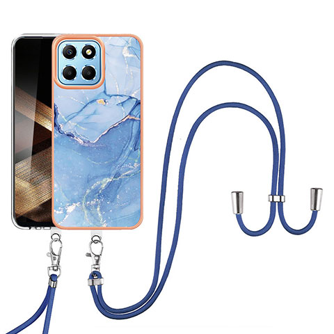 Funda Silicona Gel Goma Patron de Moda Carcasa con Acollador Cordon Lanyard YB7 para Huawei Honor X8b Azul