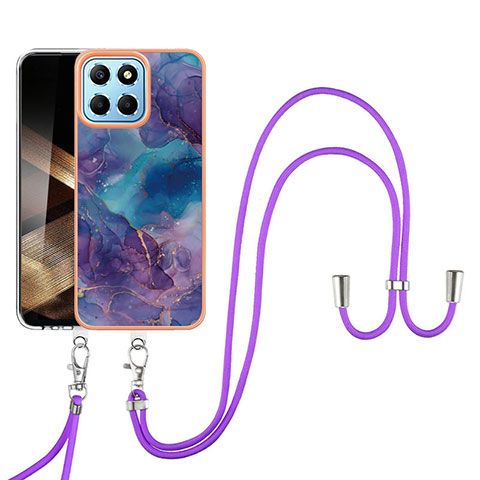 Funda Silicona Gel Goma Patron de Moda Carcasa con Acollador Cordon Lanyard YB7 para Huawei Honor X8b Morado