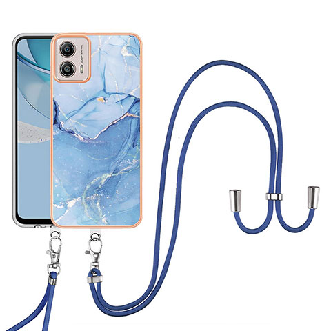 Funda Silicona Gel Goma Patron de Moda Carcasa con Acollador Cordon Lanyard YB7 para Motorola Moto G53j 5G Azul