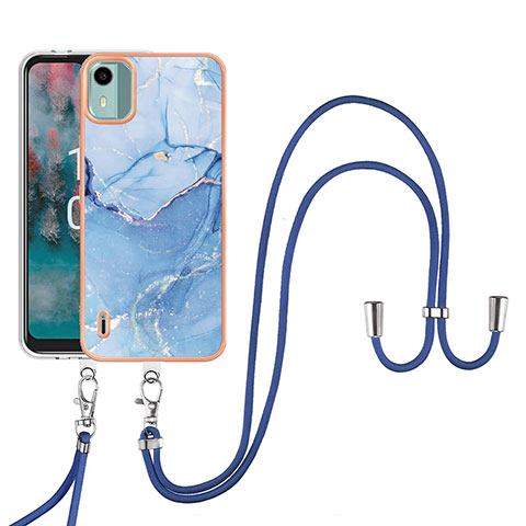 Funda Silicona Gel Goma Patron de Moda Carcasa con Acollador Cordon Lanyard YB7 para Nokia C12 Azul