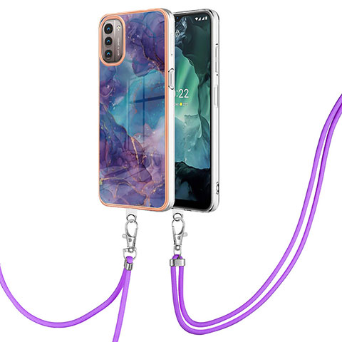 Funda Silicona Gel Goma Patron de Moda Carcasa con Acollador Cordon Lanyard YB7 para Nokia G11 Morado