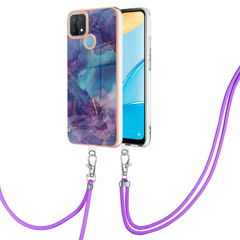 Funda Silicona Gel Goma Patron de Moda Carcasa con Acollador Cordon Lanyard YB7 para Oppo A35 Morado