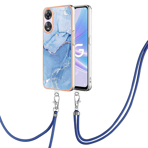 Funda Silicona Gel Goma Patron de Moda Carcasa con Acollador Cordon Lanyard YB7 para Oppo A58 5G Azul