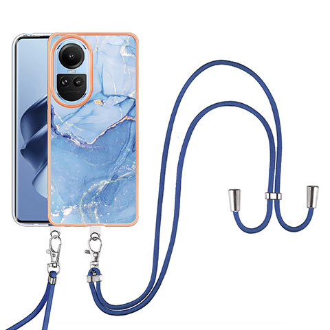 Funda Silicona Gel Goma Patron de Moda Carcasa con Acollador Cordon Lanyard YB7 para Oppo Reno10 5G Azul