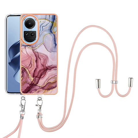 Funda Silicona Gel Goma Patron de Moda Carcasa con Acollador Cordon Lanyard YB7 para Oppo Reno10 Pro 5G Purpura Claro