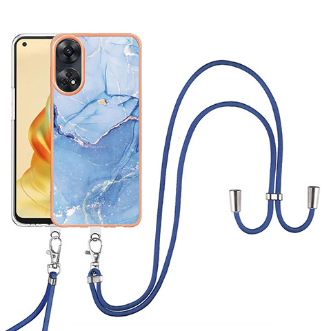 Funda Silicona Gel Goma Patron de Moda Carcasa con Acollador Cordon Lanyard YB7 para Oppo Reno8 T 4G Azul