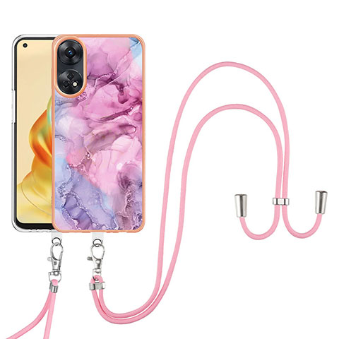 Funda Silicona Gel Goma Patron de Moda Carcasa con Acollador Cordon Lanyard YB7 para Oppo Reno8 T 4G Rosa