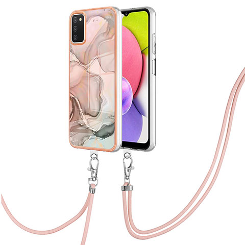 Funda Silicona Gel Goma Patron de Moda Carcasa con Acollador Cordon Lanyard YB7 para Samsung Galaxy A02s Rosa