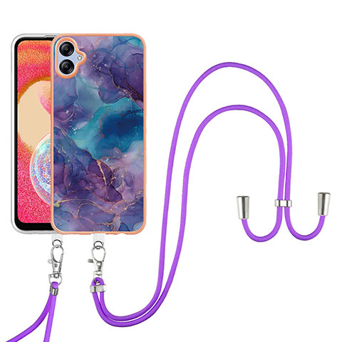 Funda Silicona Gel Goma Patron de Moda Carcasa con Acollador Cordon Lanyard YB7 para Samsung Galaxy A04 4G Morado