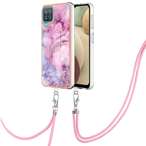 Funda Silicona Gel Goma Patron de Moda Carcasa con Acollador Cordon Lanyard YB7 para Samsung Galaxy A12 5G Purpura Claro