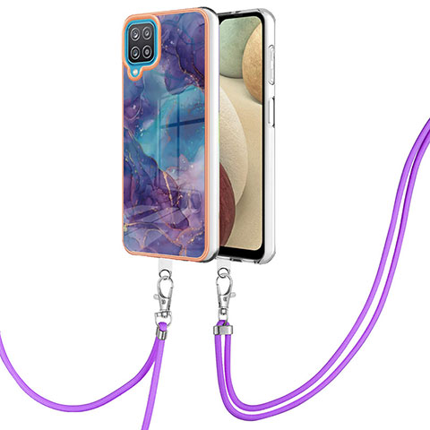 Funda Silicona Gel Goma Patron de Moda Carcasa con Acollador Cordon Lanyard YB7 para Samsung Galaxy A12 Nacho Morado