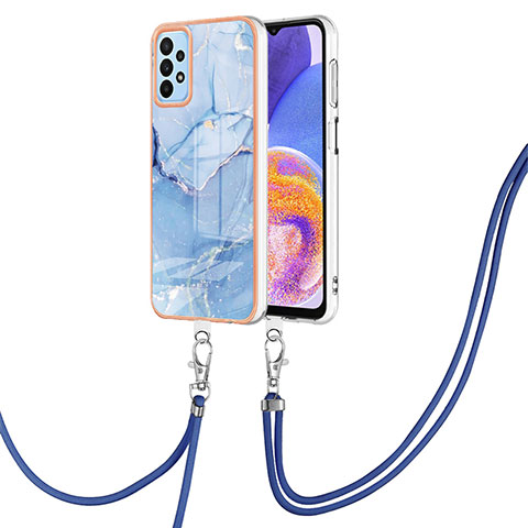 Funda Silicona Gel Goma Patron de Moda Carcasa con Acollador Cordon Lanyard YB7 para Samsung Galaxy A13 4G Azul