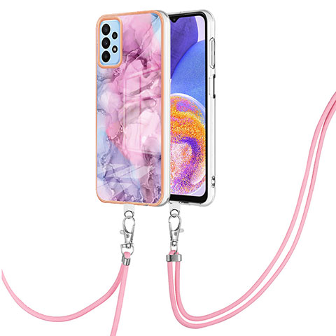 Funda Silicona Gel Goma Patron de Moda Carcasa con Acollador Cordon Lanyard YB7 para Samsung Galaxy A13 4G Purpura Claro