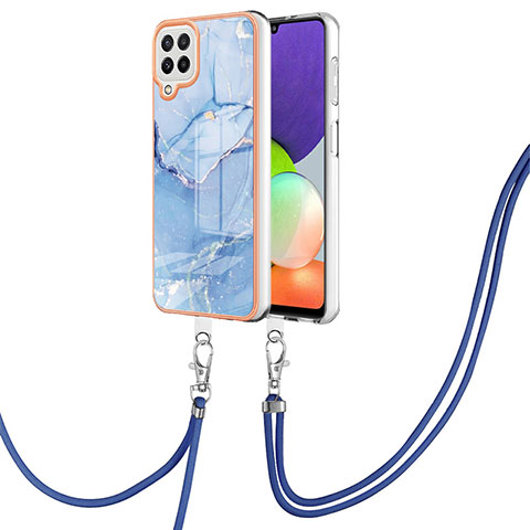 Funda Silicona Gel Goma Patron de Moda Carcasa con Acollador Cordon Lanyard YB7 para Samsung Galaxy A22 4G Azul