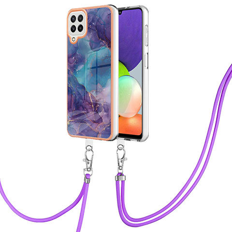 Funda Silicona Gel Goma Patron de Moda Carcasa con Acollador Cordon Lanyard YB7 para Samsung Galaxy A22 4G Morado