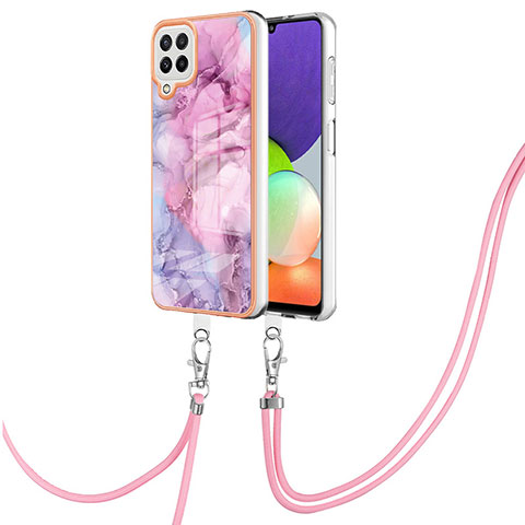 Funda Silicona Gel Goma Patron de Moda Carcasa con Acollador Cordon Lanyard YB7 para Samsung Galaxy A22 4G Purpura Claro