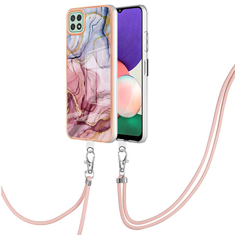 Funda Silicona Gel Goma Patron de Moda Carcasa con Acollador Cordon Lanyard YB7 para Samsung Galaxy A22s 5G Multicolor