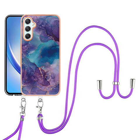 Funda Silicona Gel Goma Patron de Moda Carcasa con Acollador Cordon Lanyard YB7 para Samsung Galaxy A24 4G Morado