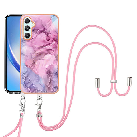 Funda Silicona Gel Goma Patron de Moda Carcasa con Acollador Cordon Lanyard YB7 para Samsung Galaxy A24 4G Purpura Claro