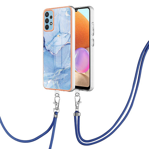 Funda Silicona Gel Goma Patron de Moda Carcasa con Acollador Cordon Lanyard YB7 para Samsung Galaxy A32 4G Azul