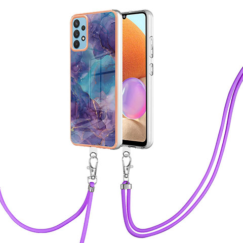 Funda Silicona Gel Goma Patron de Moda Carcasa con Acollador Cordon Lanyard YB7 para Samsung Galaxy A32 4G Morado