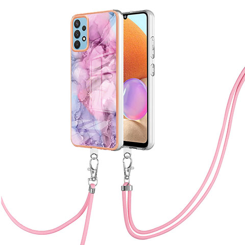 Funda Silicona Gel Goma Patron de Moda Carcasa con Acollador Cordon Lanyard YB7 para Samsung Galaxy A32 4G Purpura Claro