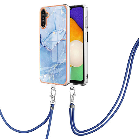 Funda Silicona Gel Goma Patron de Moda Carcasa con Acollador Cordon Lanyard YB7 para Samsung Galaxy A34 5G Azul