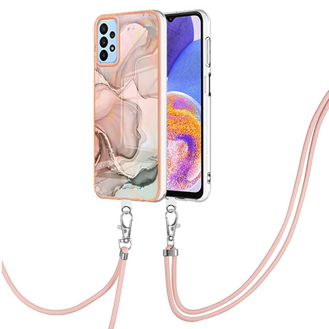 Funda Silicona Gel Goma Patron de Moda Carcasa con Acollador Cordon Lanyard YB7 para Samsung Galaxy A52 4G Rosa