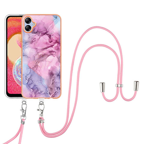 Funda Silicona Gel Goma Patron de Moda Carcasa con Acollador Cordon Lanyard YB7 para Samsung Galaxy F04 Purpura Claro