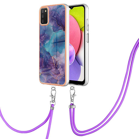 Funda Silicona Gel Goma Patron de Moda Carcasa con Acollador Cordon Lanyard YB7 para Samsung Galaxy M02s Morado