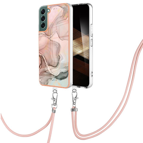 Funda Silicona Gel Goma Patron de Moda Carcasa con Acollador Cordon Lanyard YB7 para Samsung Galaxy S24 5G Rosa