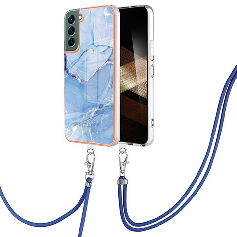 Funda Silicona Gel Goma Patron de Moda Carcasa con Acollador Cordon Lanyard YB7 para Samsung Galaxy S25 5G Azul