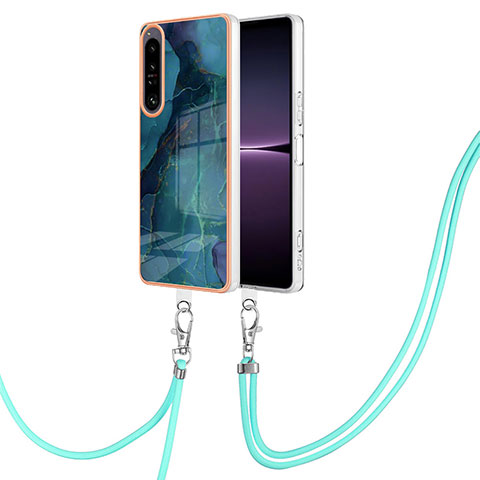 Funda Silicona Gel Goma Patron de Moda Carcasa con Acollador Cordon Lanyard YB7 para Sony Xperia 1 IV Verde