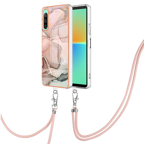 Funda Silicona Gel Goma Patron de Moda Carcasa con Acollador Cordon Lanyard YB7 para Sony Xperia 10 IV Rosa