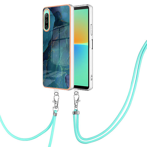 Funda Silicona Gel Goma Patron de Moda Carcasa con Acollador Cordon Lanyard YB7 para Sony Xperia 10 IV Verde