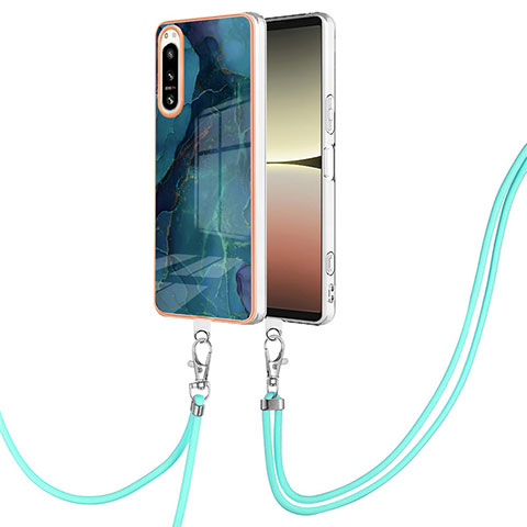 Funda Silicona Gel Goma Patron de Moda Carcasa con Acollador Cordon Lanyard YB7 para Sony Xperia 5 IV Verde