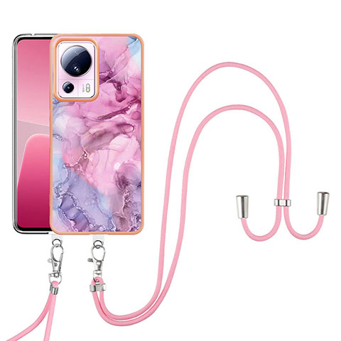 Funda Silicona Gel Goma Patron de Moda Carcasa con Acollador Cordon Lanyard YB7 para Xiaomi Civi 2 5G Purpura Claro