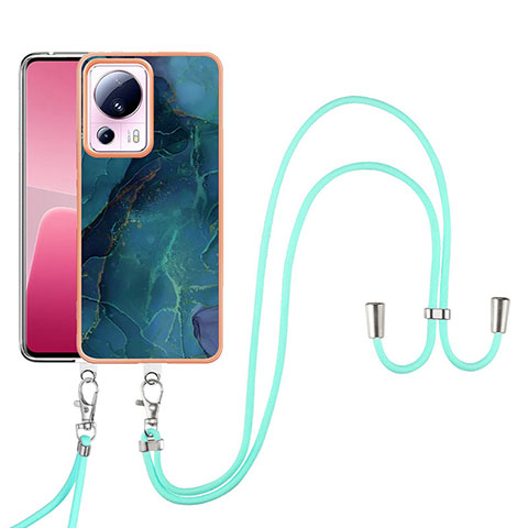 Funda Silicona Gel Goma Patron de Moda Carcasa con Acollador Cordon Lanyard YB7 para Xiaomi Civi 2 5G Verde