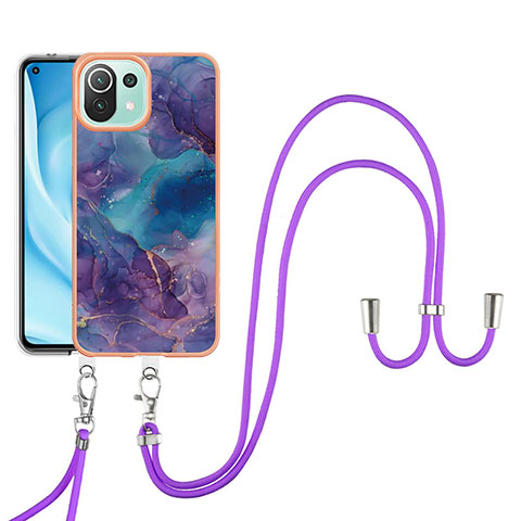 Funda Silicona Gel Goma Patron de Moda Carcasa con Acollador Cordon Lanyard YB7 para Xiaomi Mi 11 Lite 4G Morado