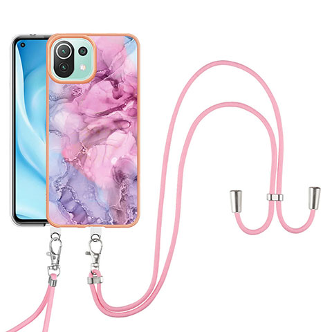 Funda Silicona Gel Goma Patron de Moda Carcasa con Acollador Cordon Lanyard YB7 para Xiaomi Mi 11 Lite 4G Purpura Claro