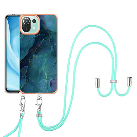 Funda Silicona Gel Goma Patron de Moda Carcasa con Acollador Cordon Lanyard YB7 para Xiaomi Mi 11 Lite 5G NE Verde