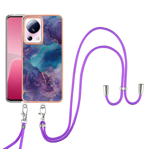 Funda Silicona Gel Goma Patron de Moda Carcasa con Acollador Cordon Lanyard YB7 para Xiaomi Mi 12 Lite NE 5G Morado