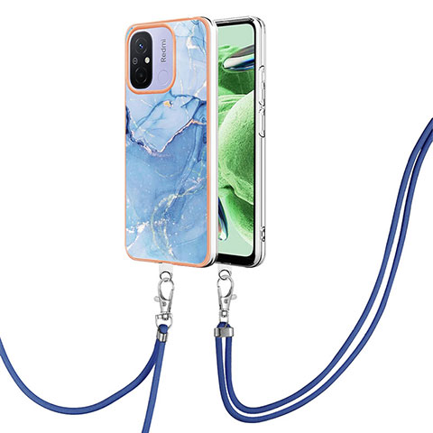 Funda Silicona Gel Goma Patron de Moda Carcasa con Acollador Cordon Lanyard YB7 para Xiaomi Poco C55 Azul