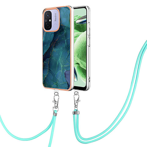 Funda Silicona Gel Goma Patron de Moda Carcasa con Acollador Cordon Lanyard YB7 para Xiaomi Poco C55 Verde