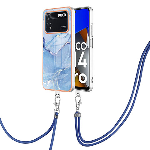 Funda Silicona Gel Goma Patron de Moda Carcasa con Acollador Cordon Lanyard YB7 para Xiaomi Poco M4 Pro 4G Azul