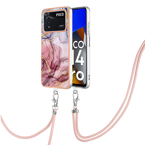 Funda Silicona Gel Goma Patron de Moda Carcasa con Acollador Cordon Lanyard YB7 para Xiaomi Poco M4 Pro 4G Multicolor